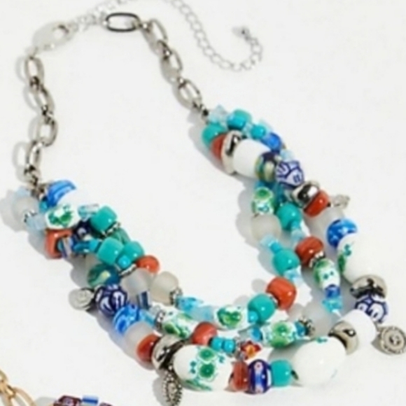 NWT Free People X Arden Jewelry Shaker Shakra Layered Necklace in Silver / Aqua - Picture 2 of 6